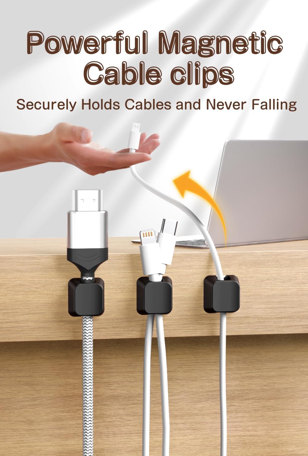 Magnetic Clip for Cords, Maveek 5 Pack Cable Holder Magnet Cord Clips Organizer Desk Wall Metal Table Cable Management for Charger USB C Home Office Car (Black)