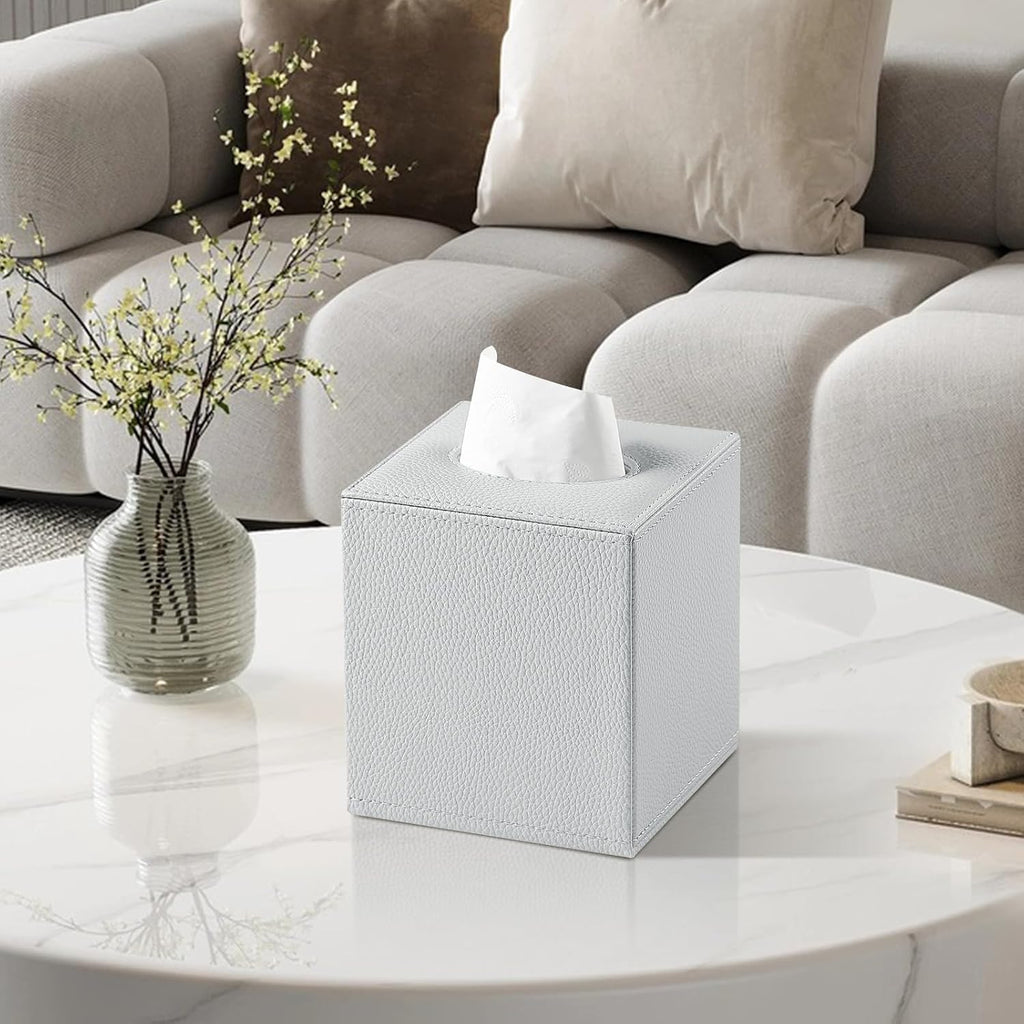 Square Tissue Box Cover with Magnetic Closure Bottom, Grey