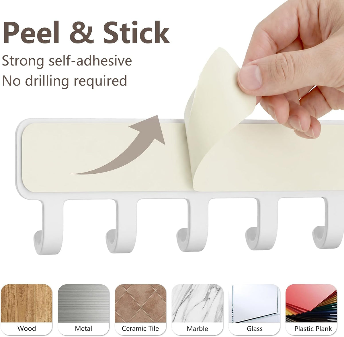 Self-Adhesive Necklace Holder, Wall Mounted Jewelry Organizer, White