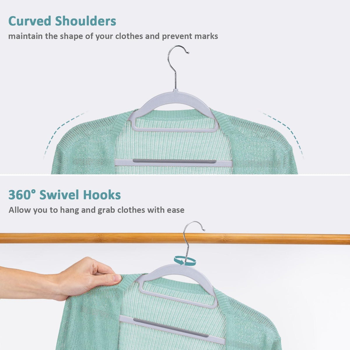 30-Pack Plastic Clothes Hangers, Space Saver, Non Slip, 360° Swivel Hook, 0.2 Inches Slim, Sturdy Heavy Duty Hangers for Coat, Durable Hangers for Suits, Light and Dark Gray
