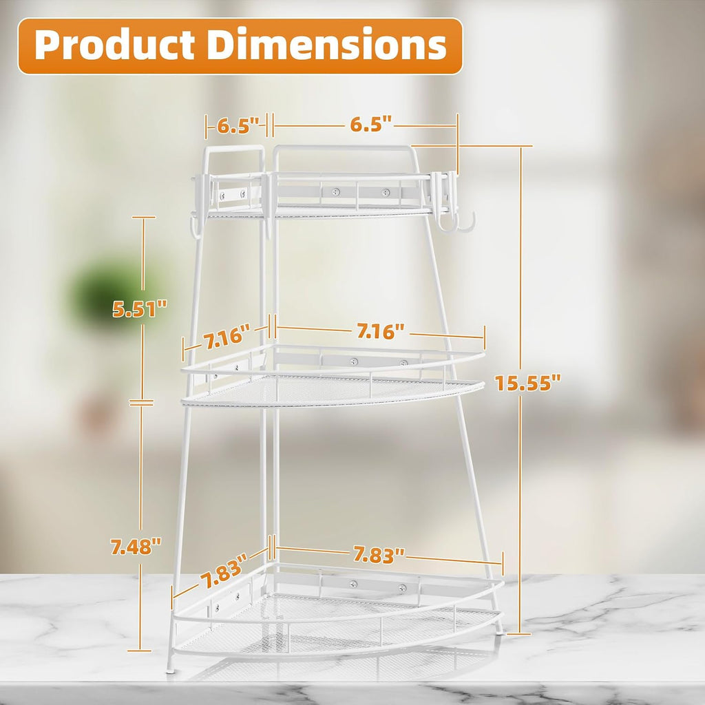 VITVITI 3 Tier Bathroom Counter Organizer Corner Vanity Shelf Storage White
