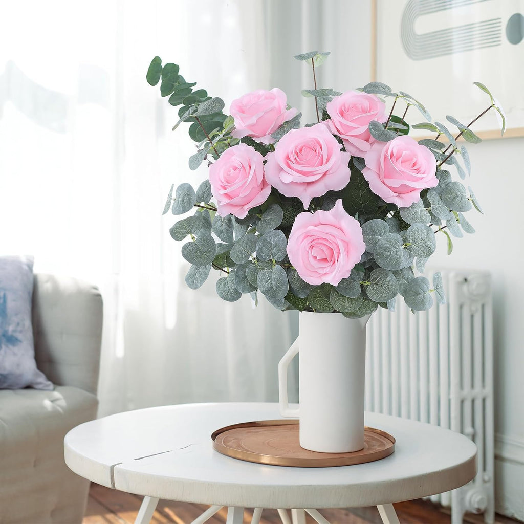 5pcs Artificial Silver Dollars Eucalyptus Stems,Gray Green