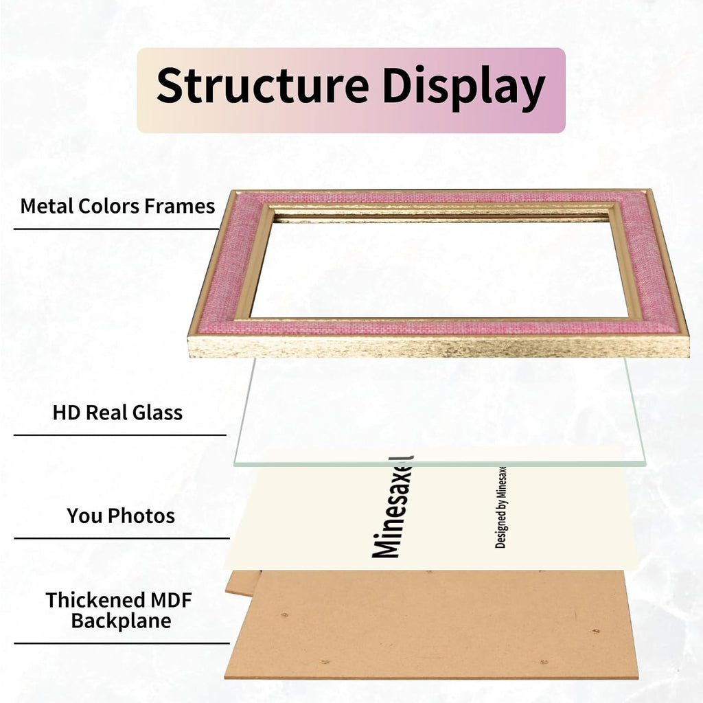 4x6 Picture Frame - Soft Pink Fabric & Vintage Gold Border HD Real Glass with Easel for Tabletop/Wall (Family Photos, Nursery Decor 1 Pack)