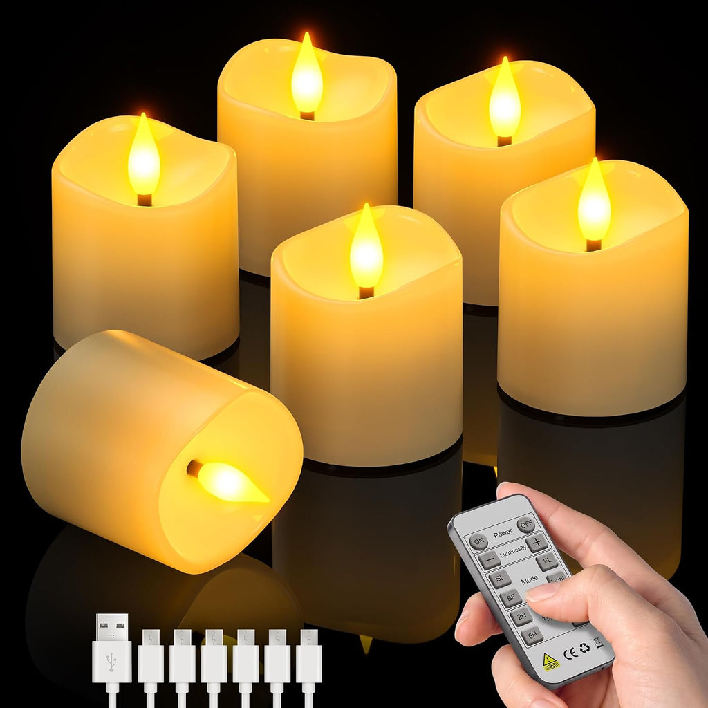Yme Rechargeable Flameless Candles, Tea Lights with Remote & USB-C Charging