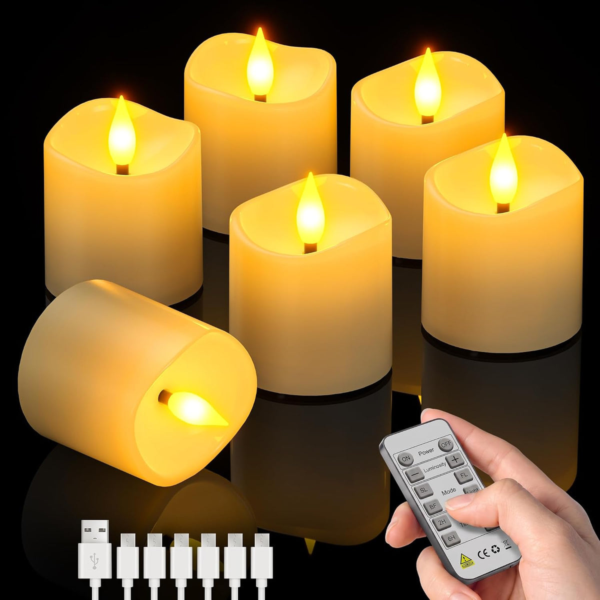 Yme Rechargeable Flameless Candles, Tea Lights with Remote & USB-C Charging
