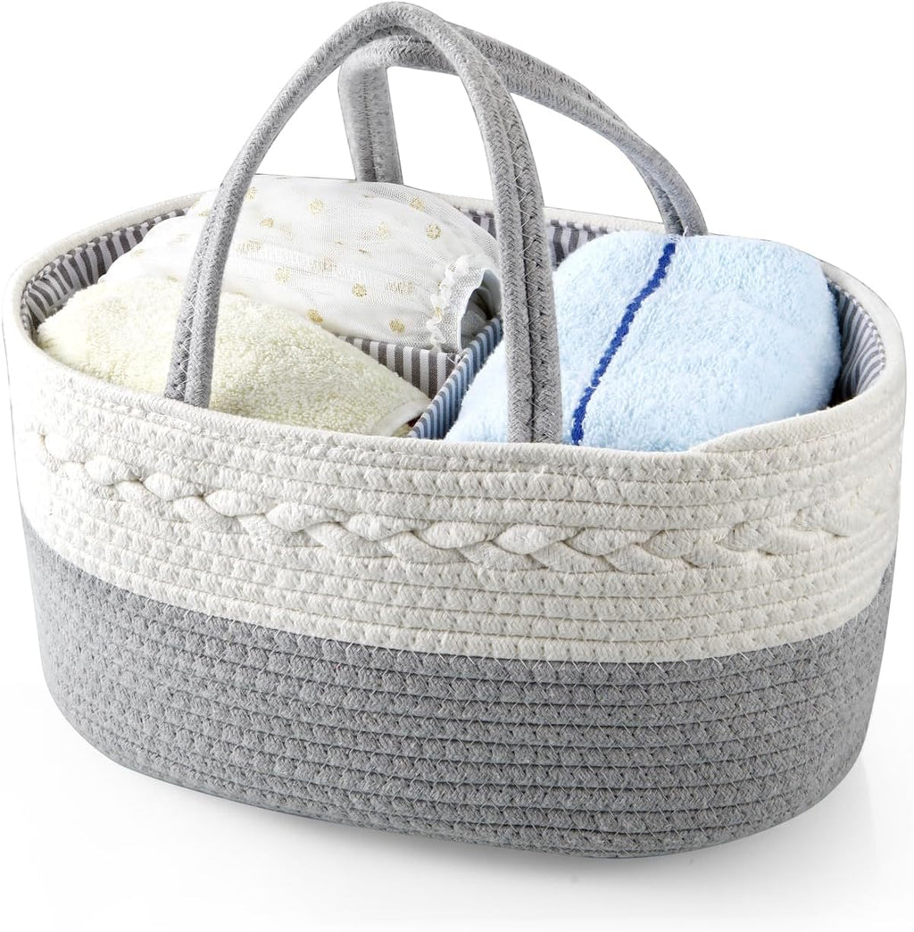 PandaEar Baby Diaper Caddy Organizer for Boys Girls, Portable Baby Diaper Basket, Travel Cotton Rope Diaper Caddy Change Organizer for Baby Shower Gifts Newborn Infants