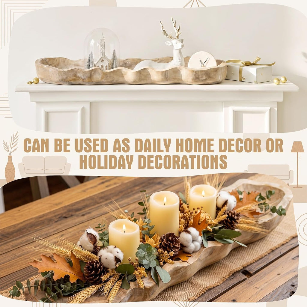 Nuogo 1 Pcs 30 Inch Wooden Decorative Dough Bowl, Wave Shaped