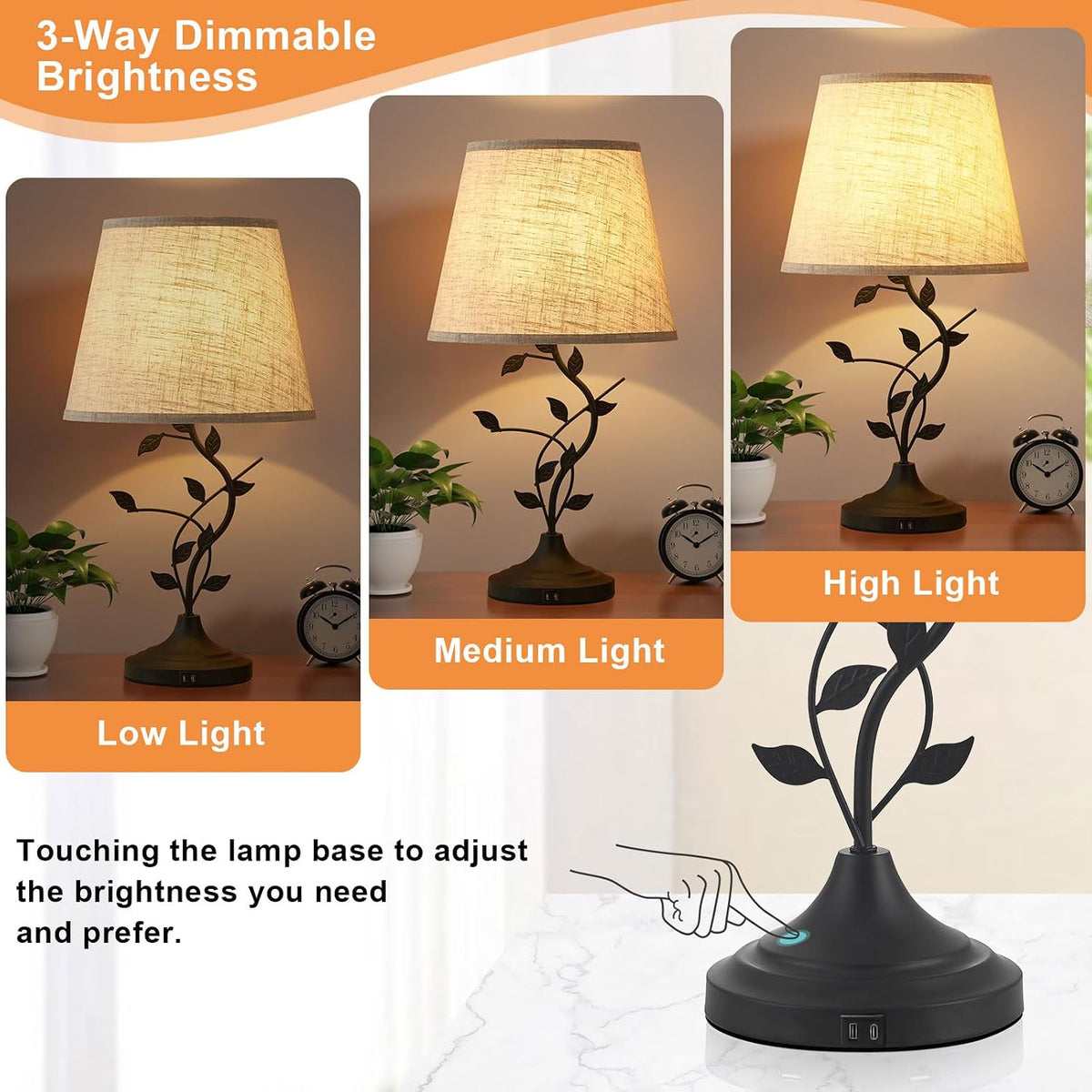 Kakanuo Touch Lamps for Nightstand, Bedside Lamp for Bedroom, Rustic Lamp