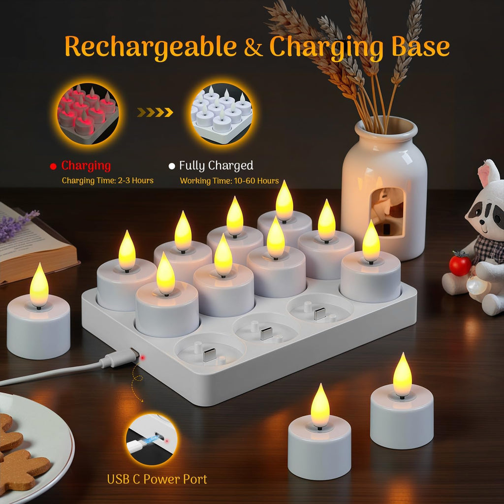 Lacasa Rechargeable LED Tea Lights, 12 Pack Flameless Candles with Remote