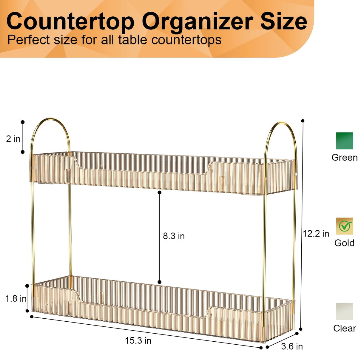 GTI Narrow Bathroom Organizers and Storage, 2 Tier Rectangle Makeup Counter Organizer, Perfume Cosmetics Skincare Vanity Organizers, Dresser Countertop Organizer for Women (Gold)