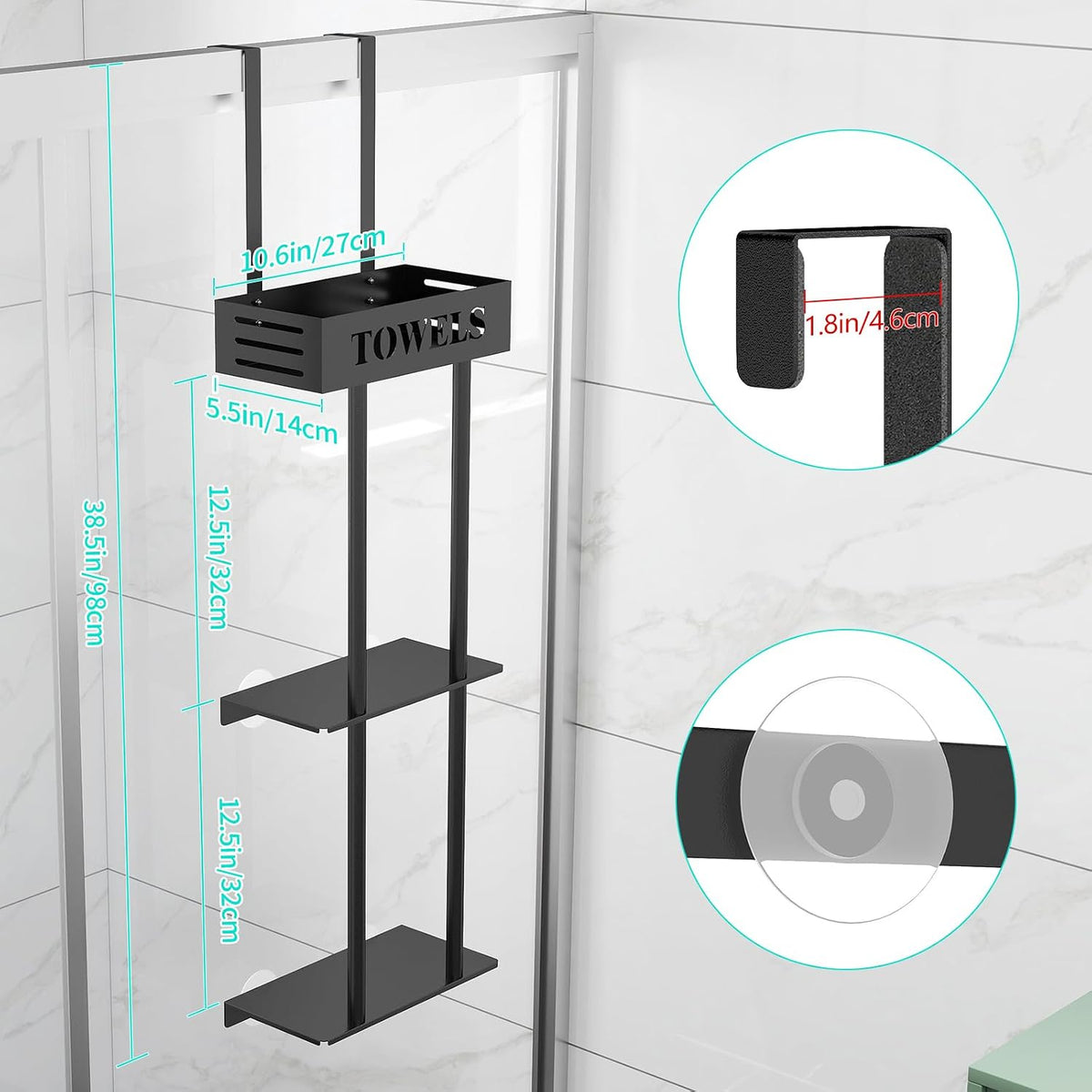 Bethom 3 Tier Over The Door Towel Rack, Hanging Towel Rack, Matte Black