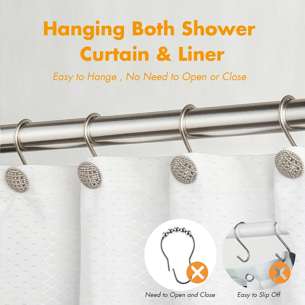 Pearlbee Nickel Shower Curtain Hooks,12pcs, Heavy Duty Rings for Shower Rod