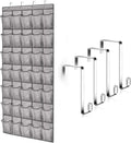 35 Large Pockets Over The Door Shoe Organizer – Sturdy Oxford Fabric Hanging Shoe Rack with Mesh Pockets, Door Shoe Rack with 4 Metal Hooks, Space-Saving Shoe Holder, Gray