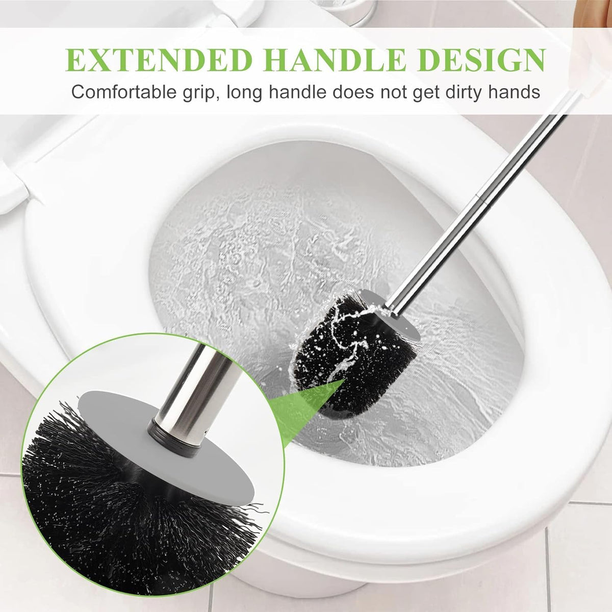 Toilet Brush and Holder Set, 3 Pack with Stainless Steel Handle Toilet Bowl Brush, Compact Toilet Scrubber Brush for Deep Cleaning Bathroom Restroom, Easy to Assemble White & Gray