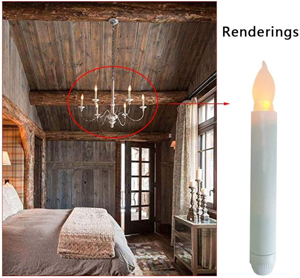Plastic Art Deco Taper Candles, Set of 12 Warm White, Flameless LED, Battery Operated, Realistic Flickering, Ideal for Decoration, Weddings, Birthday Party