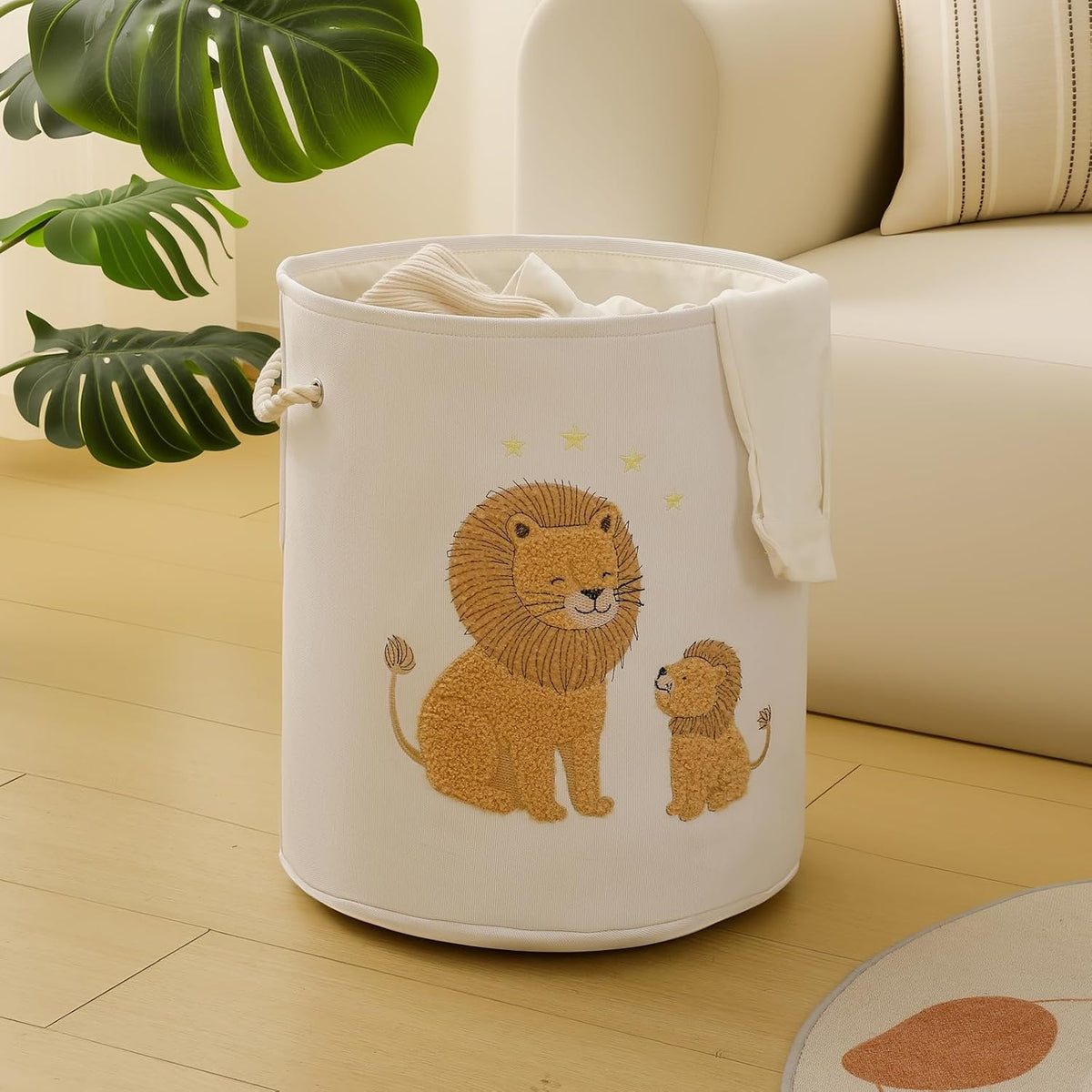 Kids Laundry Basket Baby Hamper for Nursery, 58L Large Dirty Clothes Hampers with Drawstring Closure, Jungle Theme Baby Basket, Stuffed Animal Storage Basket Laundry Hamper, Safari Nursery Decor, Lion