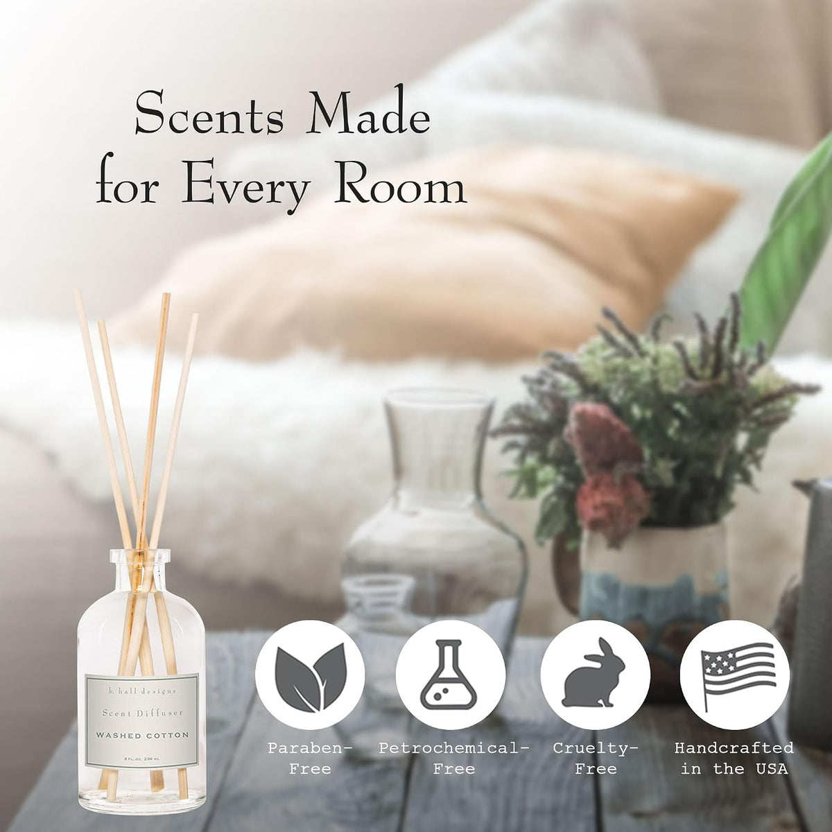 K. Hall Designs Washed Cotton Boxed Diffuser Kit, Refreshing Clean Scent