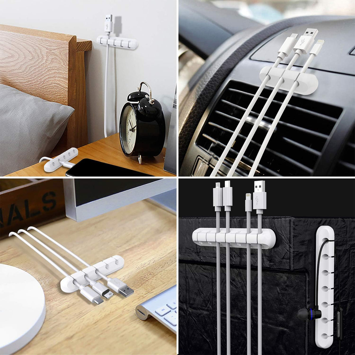 SOULWIT Cable Holder Clips, 3-Pack Cable Management Cord Organizer Clips Silicone Self Adhesive for Desktop USB Charging Cable Nightstand Power Cord Mouse Cable Wire PC Office Home