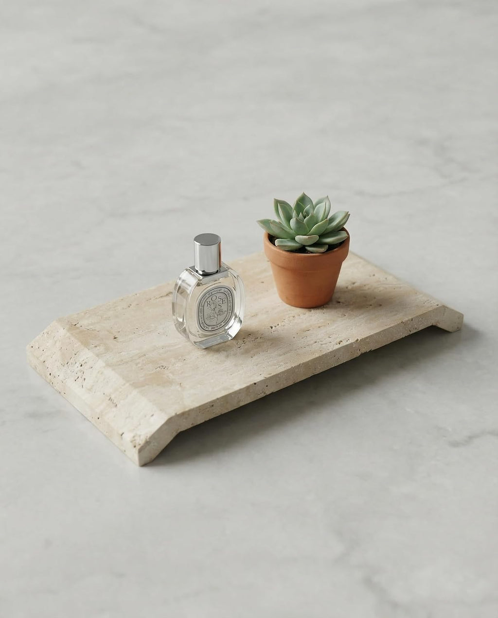OOBOOB Natural Travertine Marble Tray, Double-Sided Bridge-Shaped Bathroom Tray, Perfume Tray, Multipurpose Perfume Organizer for Home Decor Enthusiasts
