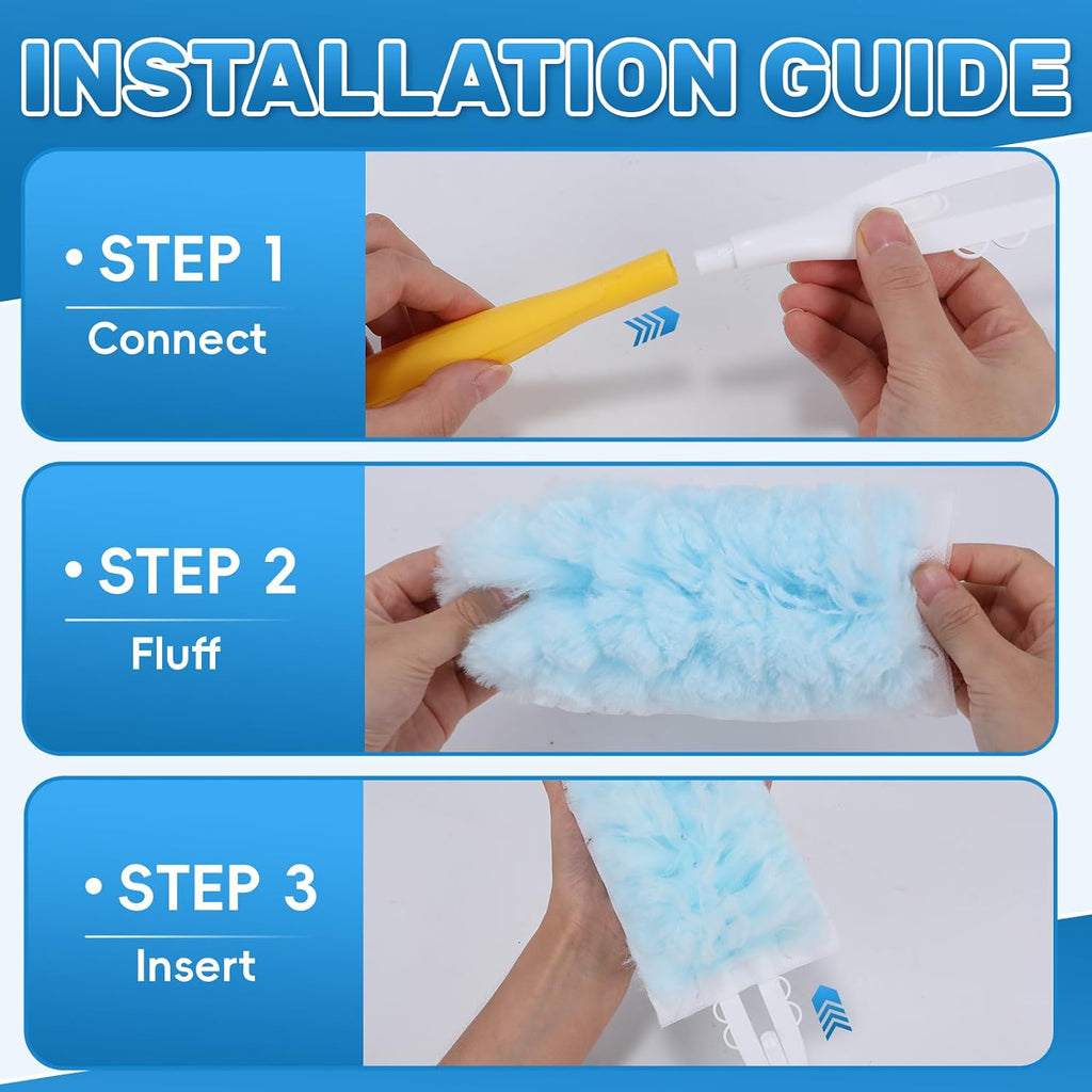 40 Count Duster Refills Compatible with Swiffer Duster,360° Heavy Duty Multi Surface Duster Refills with 4X Microfibers for Cleaning with 2 Handle