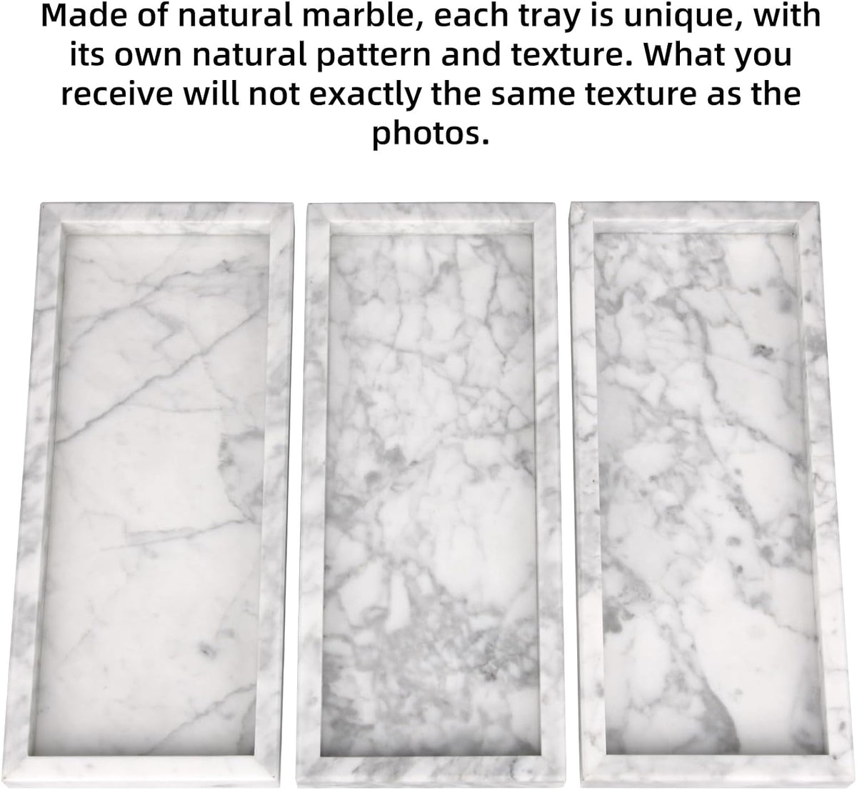Marble Bathroom Vanity Tray, Carrara White, 12"x 5" x1.2"