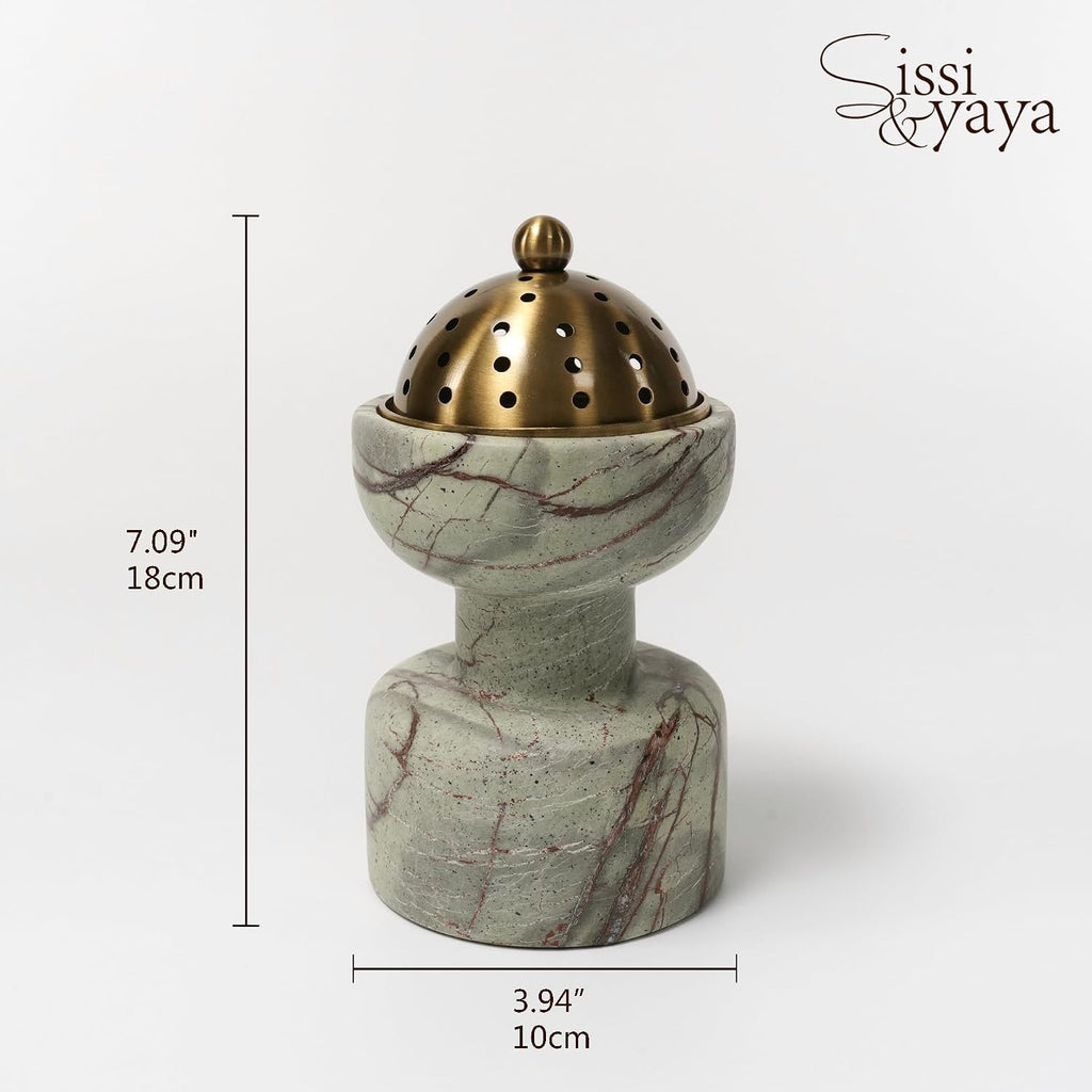 Natural Marble Incense Burner with Brass Accents 6.29 x 3.54 inches Multi-Purpose Holder for Cones/Sticks/Sage, Home Decor & Relaxation (Red Veins)