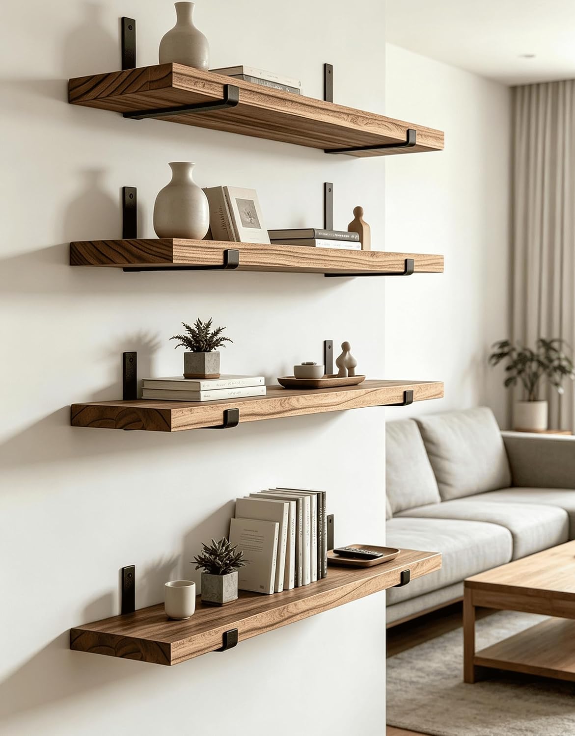 Rustic Wood Floating Shelves Farmhouse Wooden Wall Shelves for Bathroom Bedroom Living Room Kitchen Office Set of 4 Light Brown 24 Inch