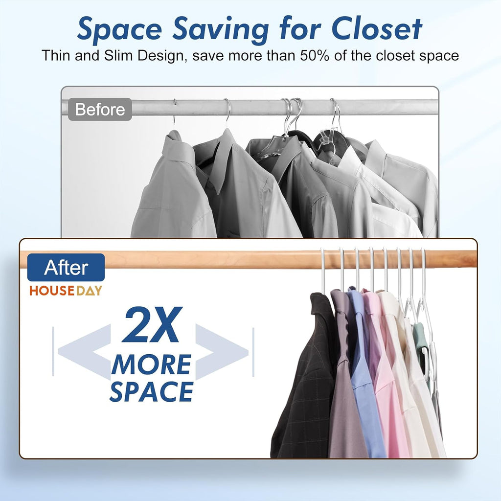 HOUSE DAY White Plastic Hangers 100 Pack, Slim with Non-Slip Extended Notch