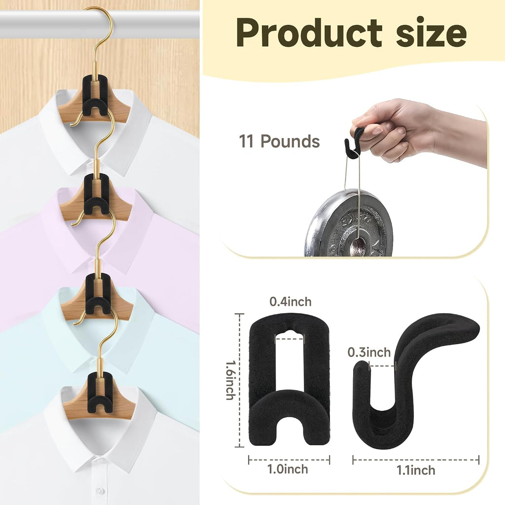 Mlici 60 Pack Velvet Space Saving Hanger Connector Hooks for Closet, Black
