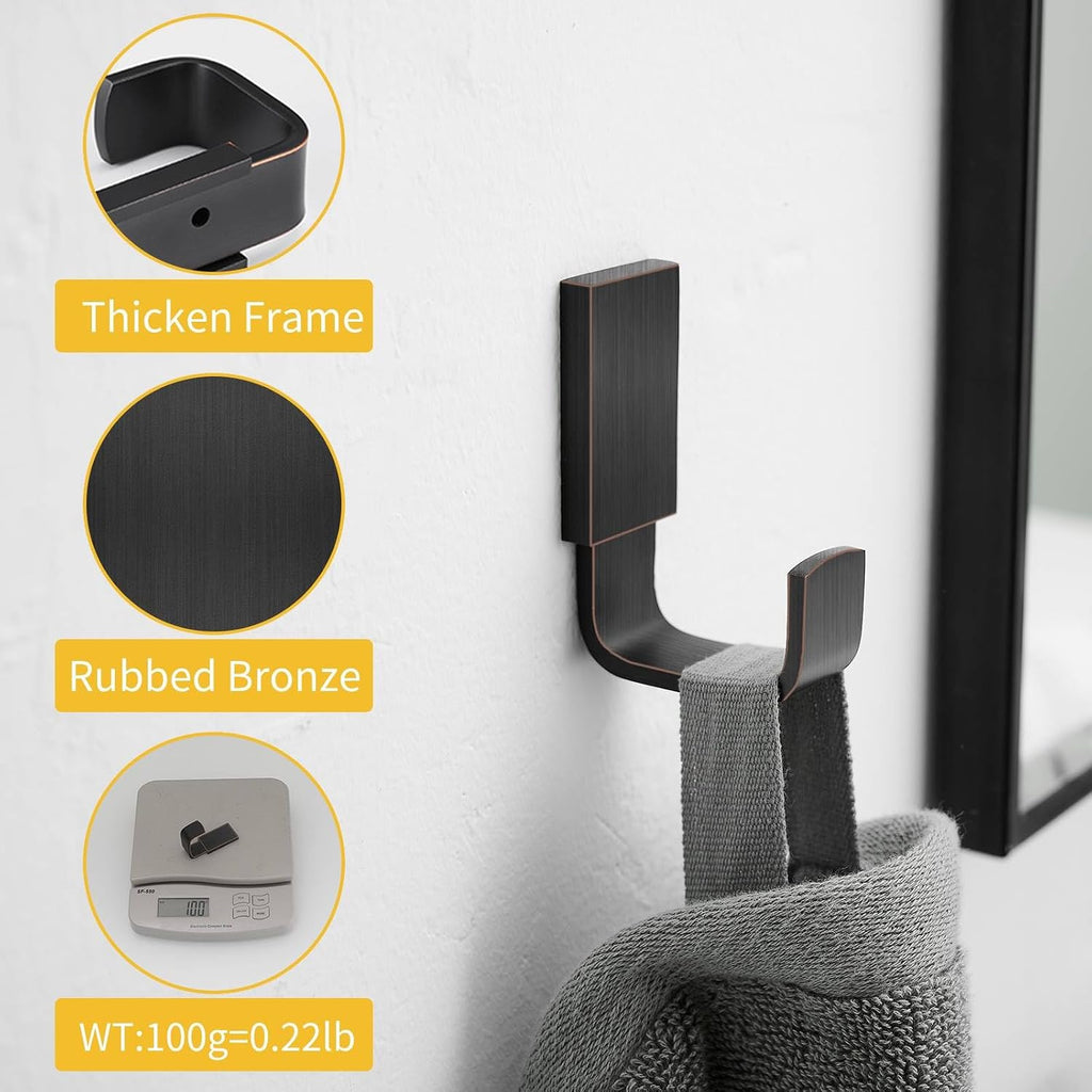 BESy Brass Towel Hook, Bath Robe Coat Clothes Hook Oil Rubbed Bronze 4 Pack