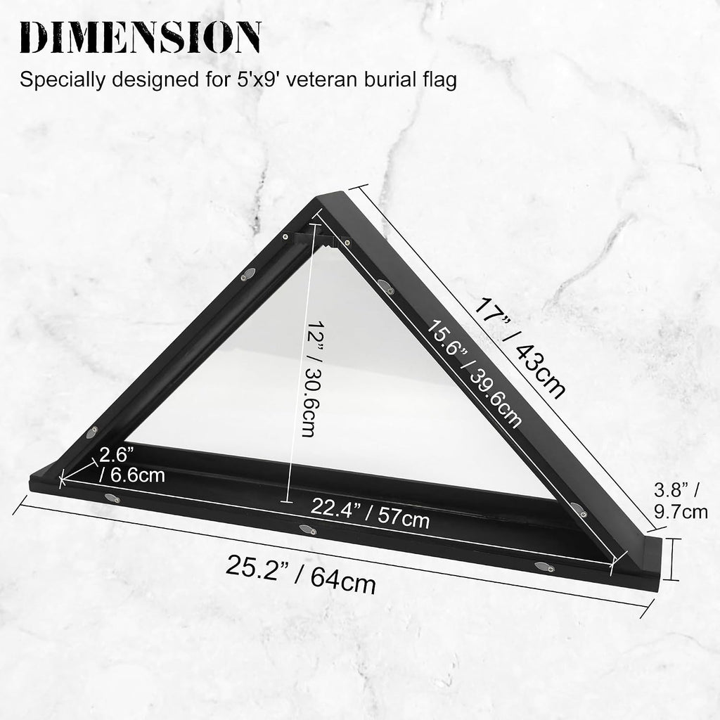 Folded Flag Display Case for 5'x9' Military Burial Flag, Black Solid Wood