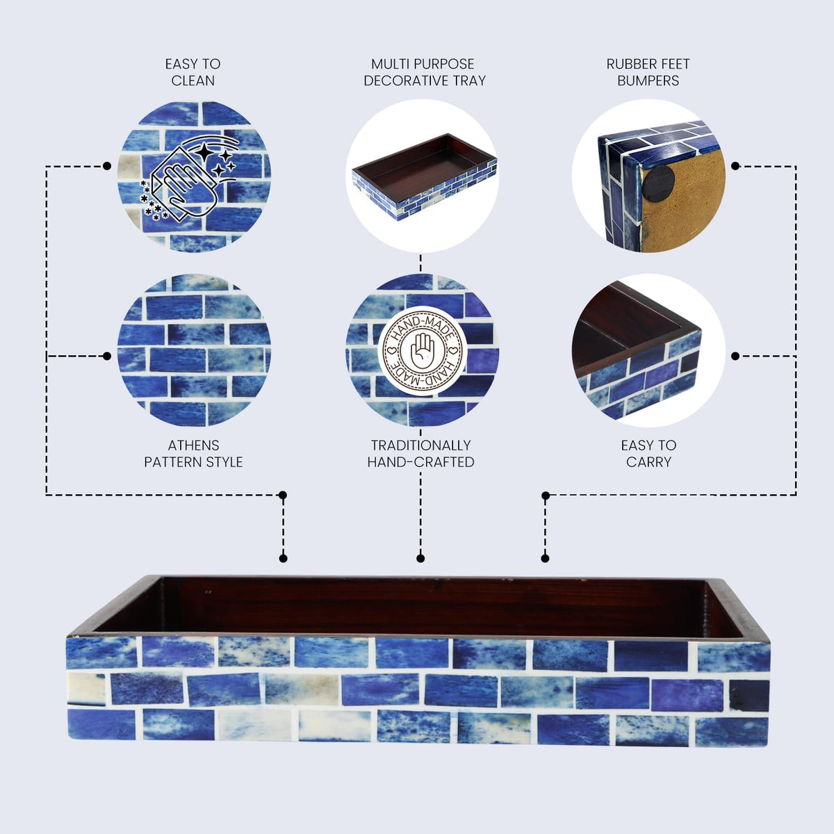 Handicrafts Home Bone Inlay Indigo Decorative Organizer Vanity Tray, 10x6