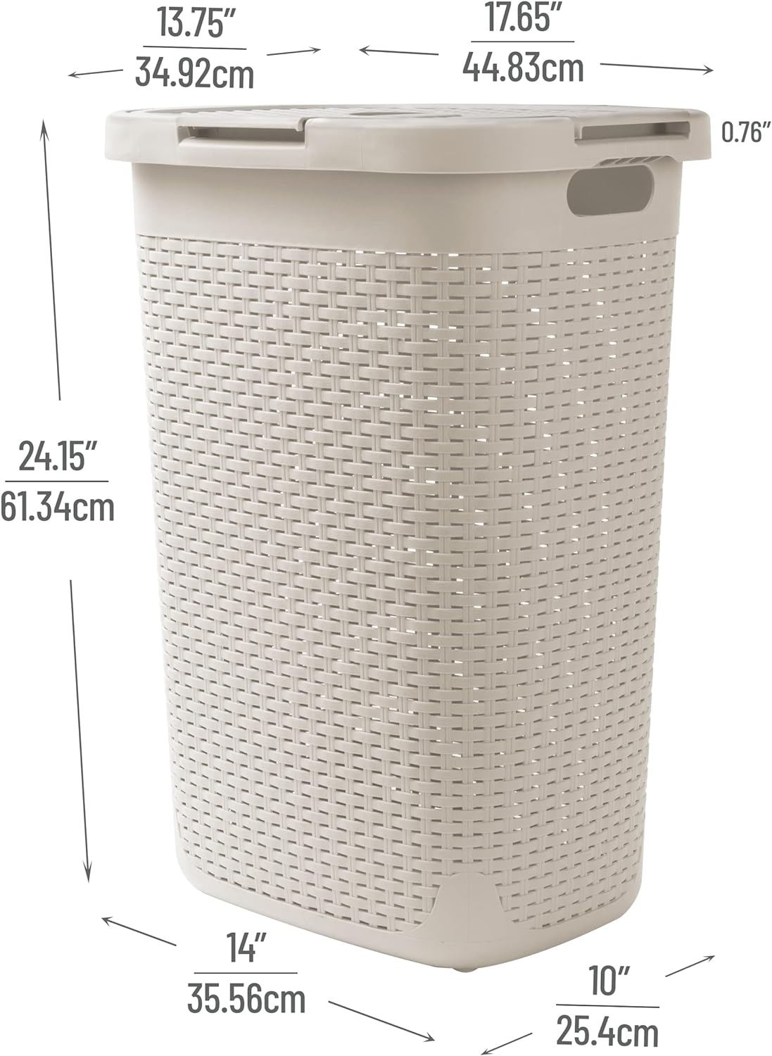 Mind Reader Tall Tapered Laundry Hamper with Lid, 60L Clothes Basket, Narrow Base Design for Bathrooms, Closets and Laundry Rooms, Plastic, 2 Pack, Ivory