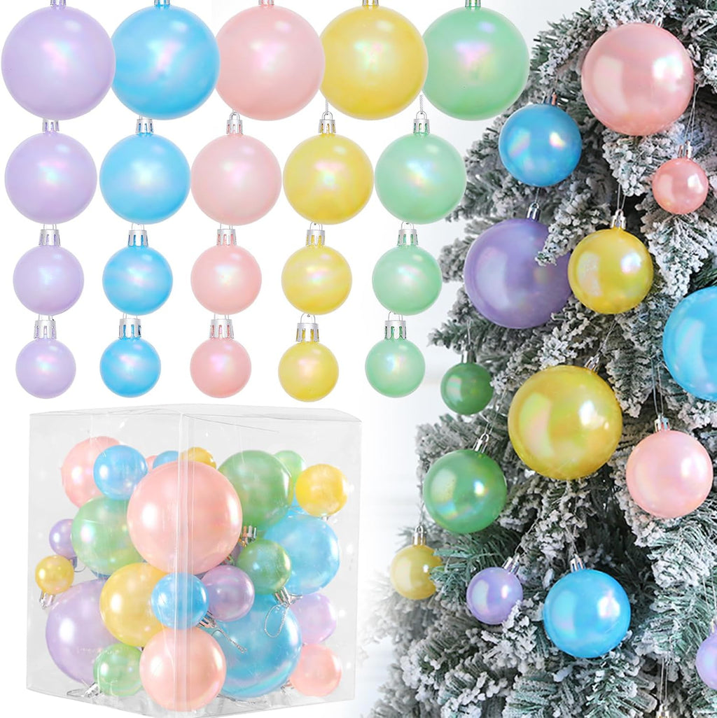 45 Pcs Pastel Christmas Ball Ornaments Decorations Set,Macaron Color Hanging Ornaments Balls Set,Pearl Christmas Tree Pendants Ball Xmas Tree Decoration