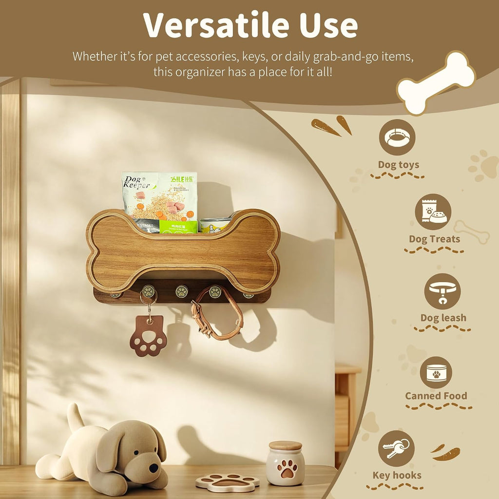 MTERSN Dog Leash Holder for Wall with Shelf for Pet Adoption Gift, Brown