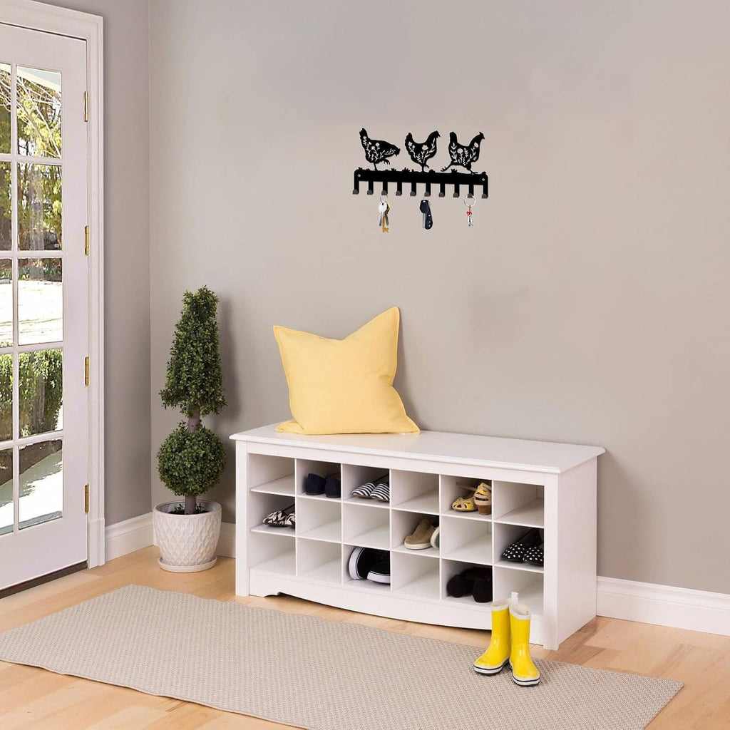 INFUNLY Key Holder for Wall Black Metal Key Hooks with 10 Hooks Floral Chicken Key Hook Rack Wall Mounted Key Organizer Hanger for Towel Bathroom Entryway Front Door Hallway Office, 5x10