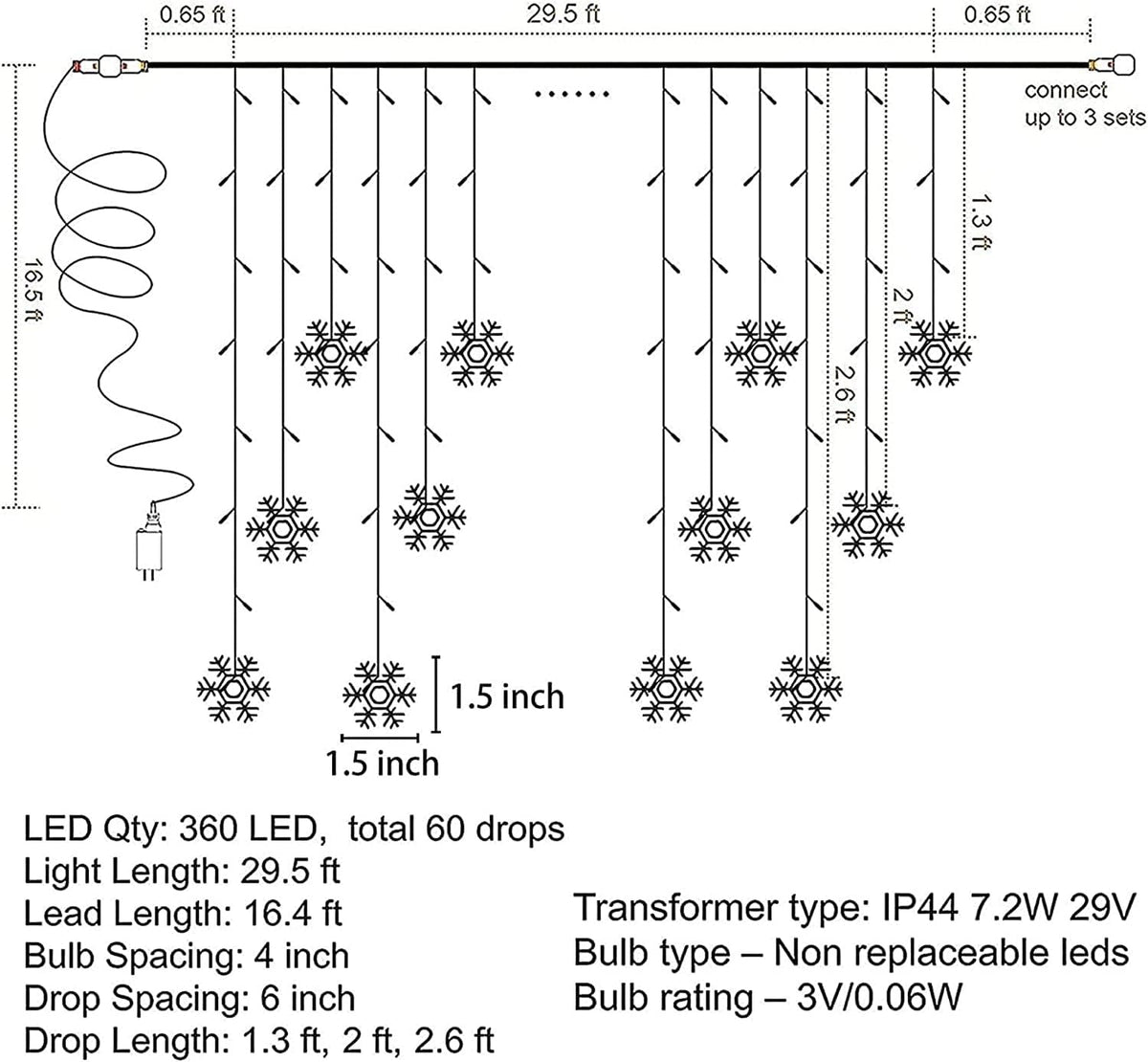 weillsnow White Icicle Lights Outdoor, 29.5 FT 360 LED Snowflake Icicle Lights with 72 Drops,Connectable Waterproof Hanging Christmas String Light for Indoor Outdoor Eaves Window Porch Decoration