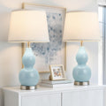 GyroVu 22" Table Lamp Set of 2, Color Temperature Adjustable Double Gourd Ceramic Lamps Classic Nightstand Table Lamps for Bedroom Beside Lamps for Living Room, Sky Blue-Bulbs Included
