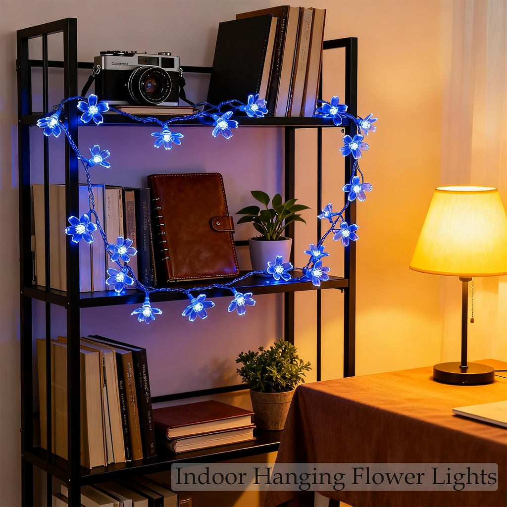 USB & Battery Lighted 10ft 30 LED Decorative Blue Fairy Flower String Light