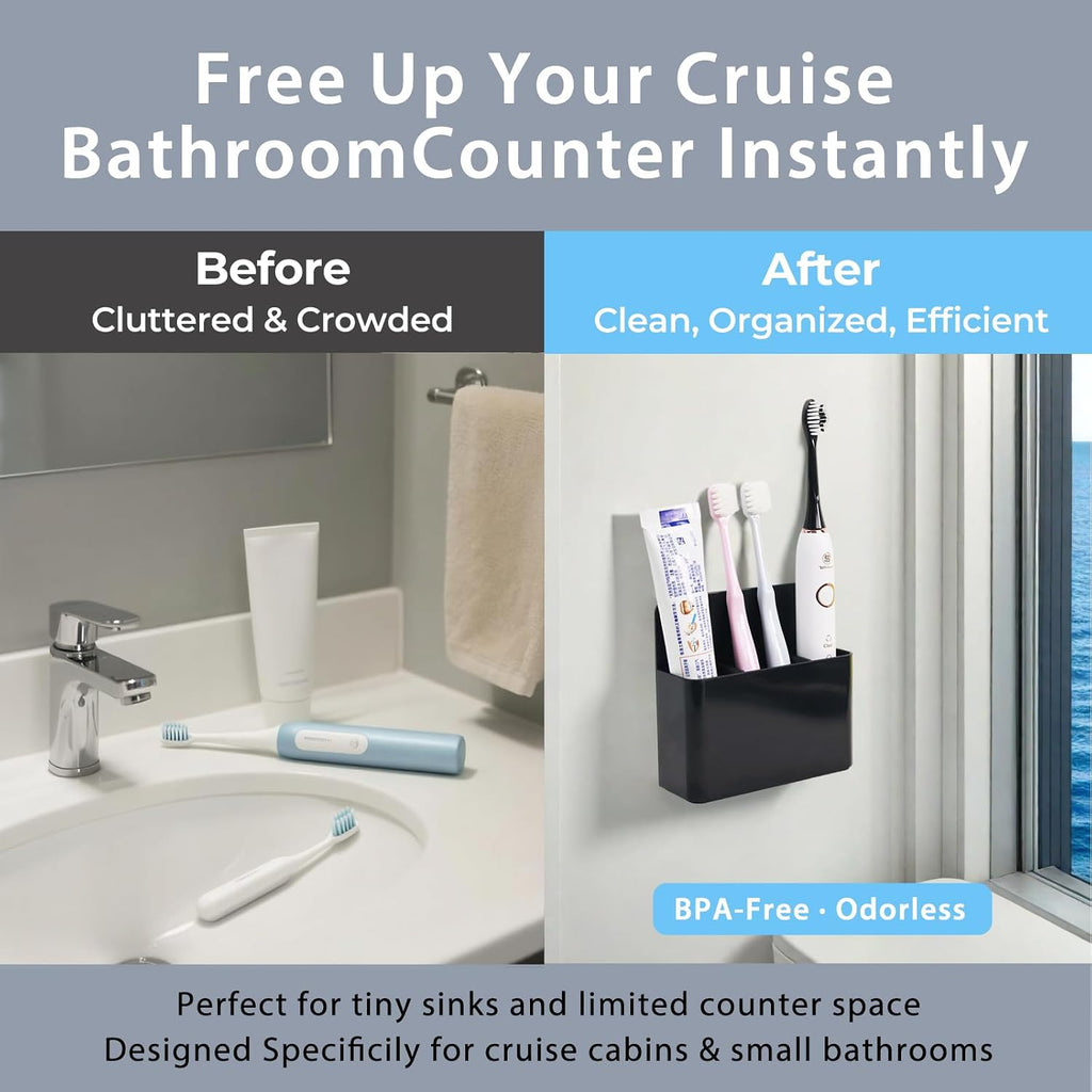 Magnetic Toothbrush Holder for Cruise Ship Cabins – Cruise Essentials 2026 & Travel Must Haves – Wall-Mounted Cruise Bathroom Organizer for Alaska & Caribbean Staterooms (Black