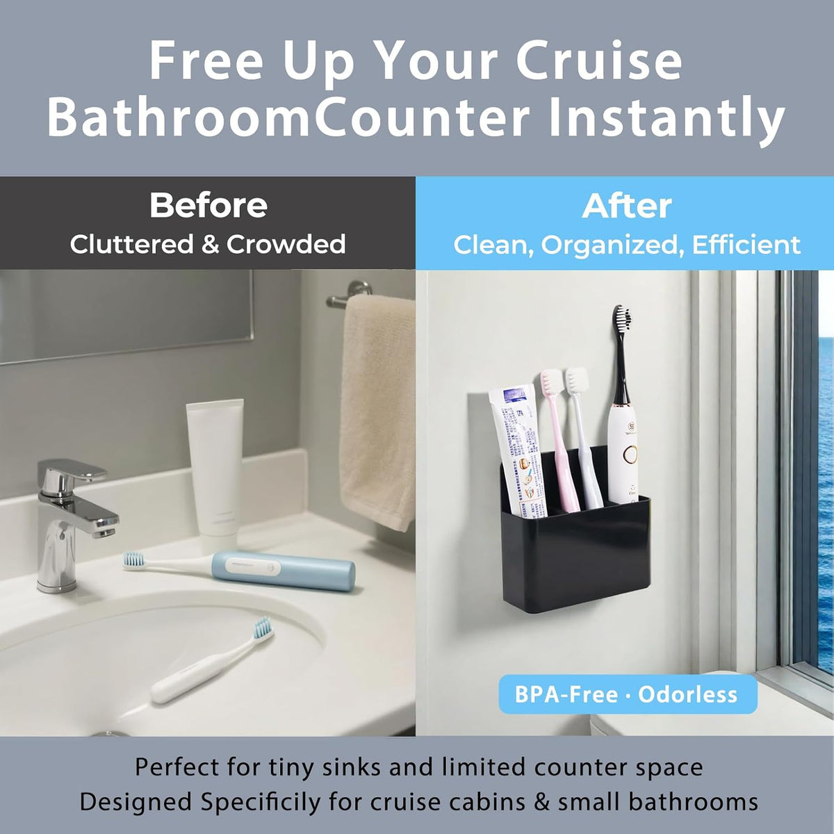 Magnetic Toothbrush Holder for Cruise Ship Cabins – Cruise Essentials 2026 & Travel Must Haves – Wall-Mounted Cruise Bathroom Organizer for Alaska & Caribbean Staterooms (Black