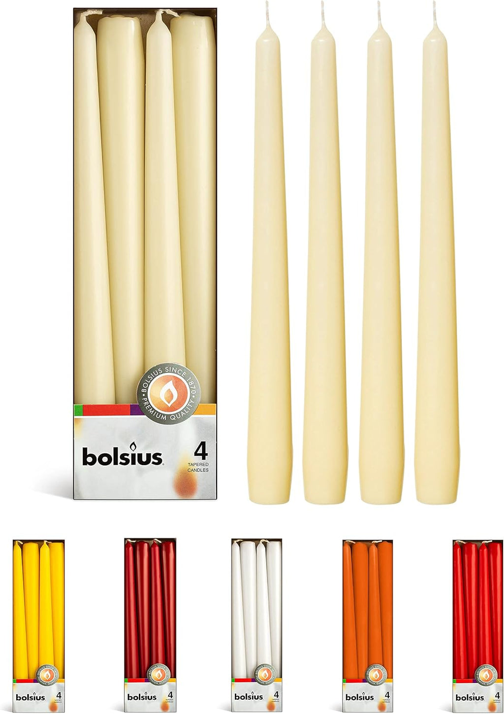 BOLSIUS Unscented 10-Inch Ivory Dinner Candles, 4-Pack - 8 Hour European Quality, Smokeless