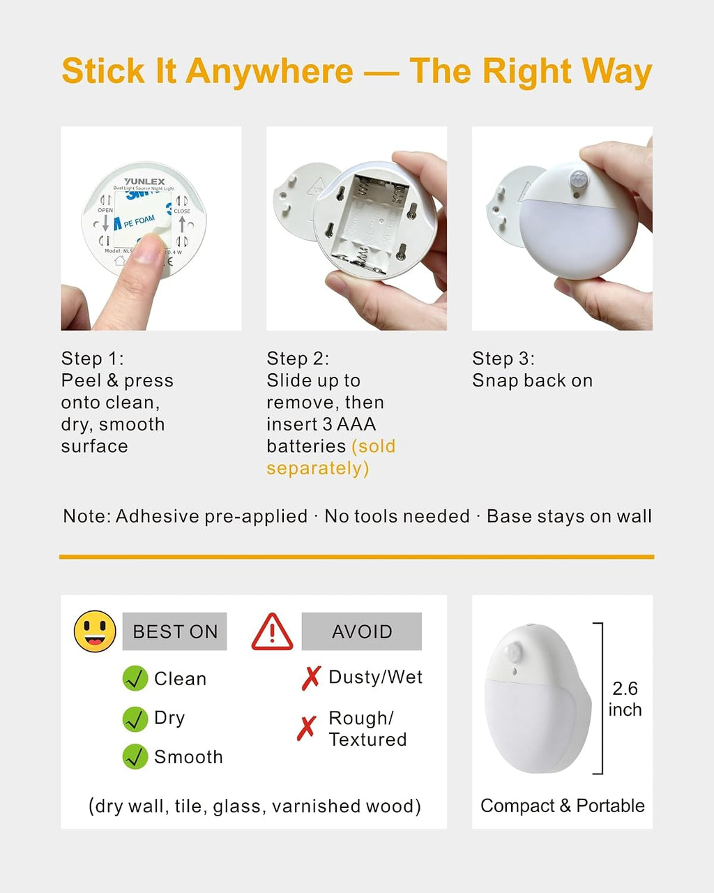 YUNLEX Toilet Light Motion Sensor, Dim Blue Night Light Battery Operated