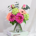 Livole Artificial Faux Flowers with Vase & Water Silk Fake Flowers, Fuchsia