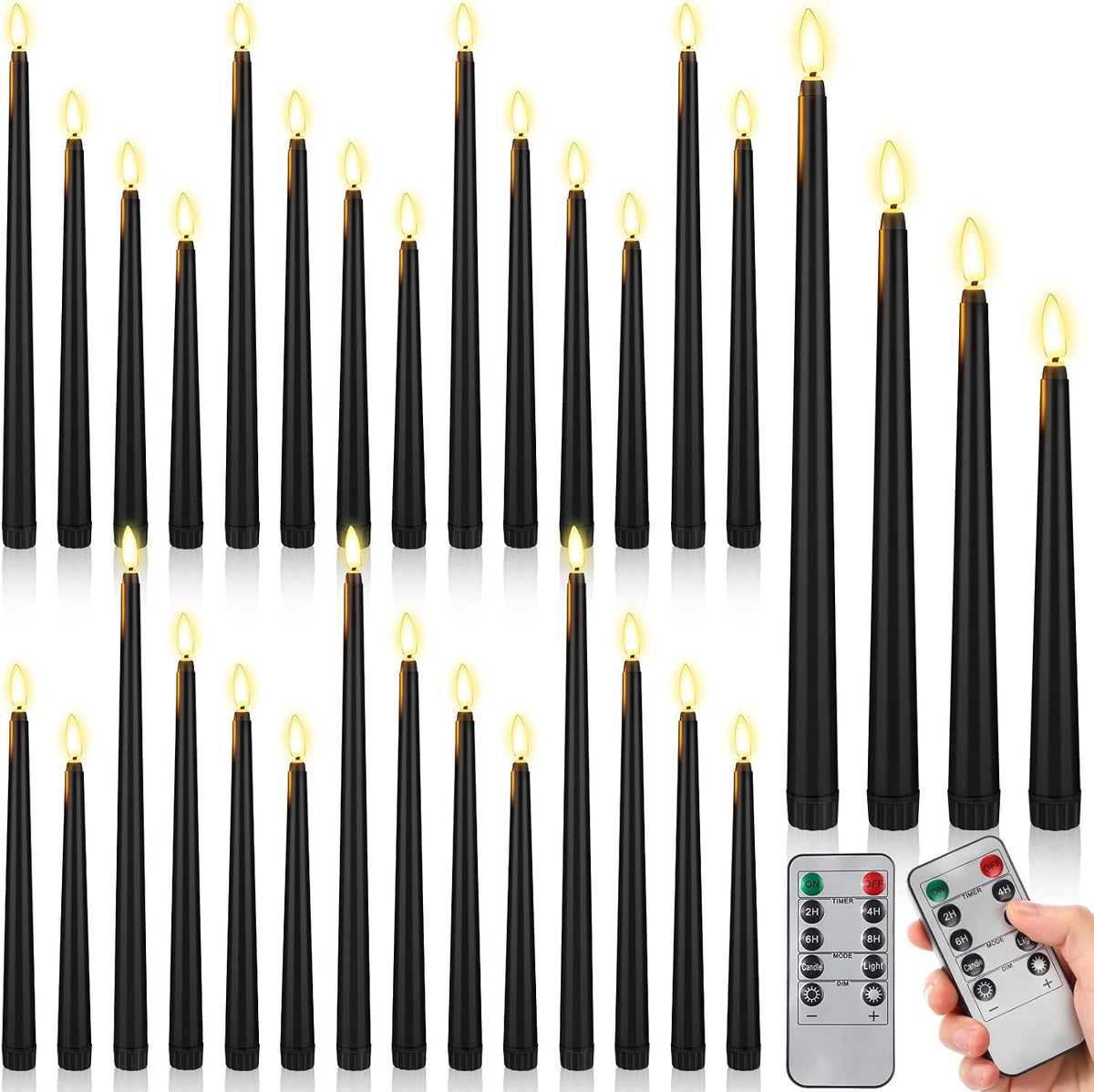 Rossesay 28 Pcs Flameless Taper Candles with Timer Remote, Black