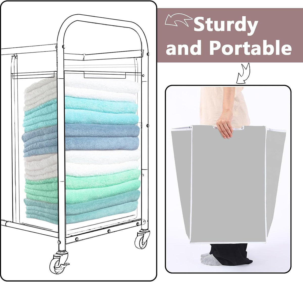 Bonuci 4 Pcs Laundry Sorter Replacement Bags, Brown, Gray, White, Black