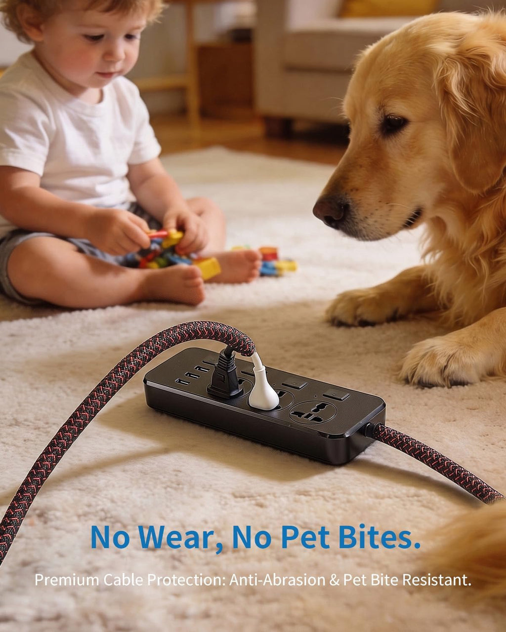 Yecaye 10ft - 1/2 inch Cord Protectors from Pets no Chew, BlackRed