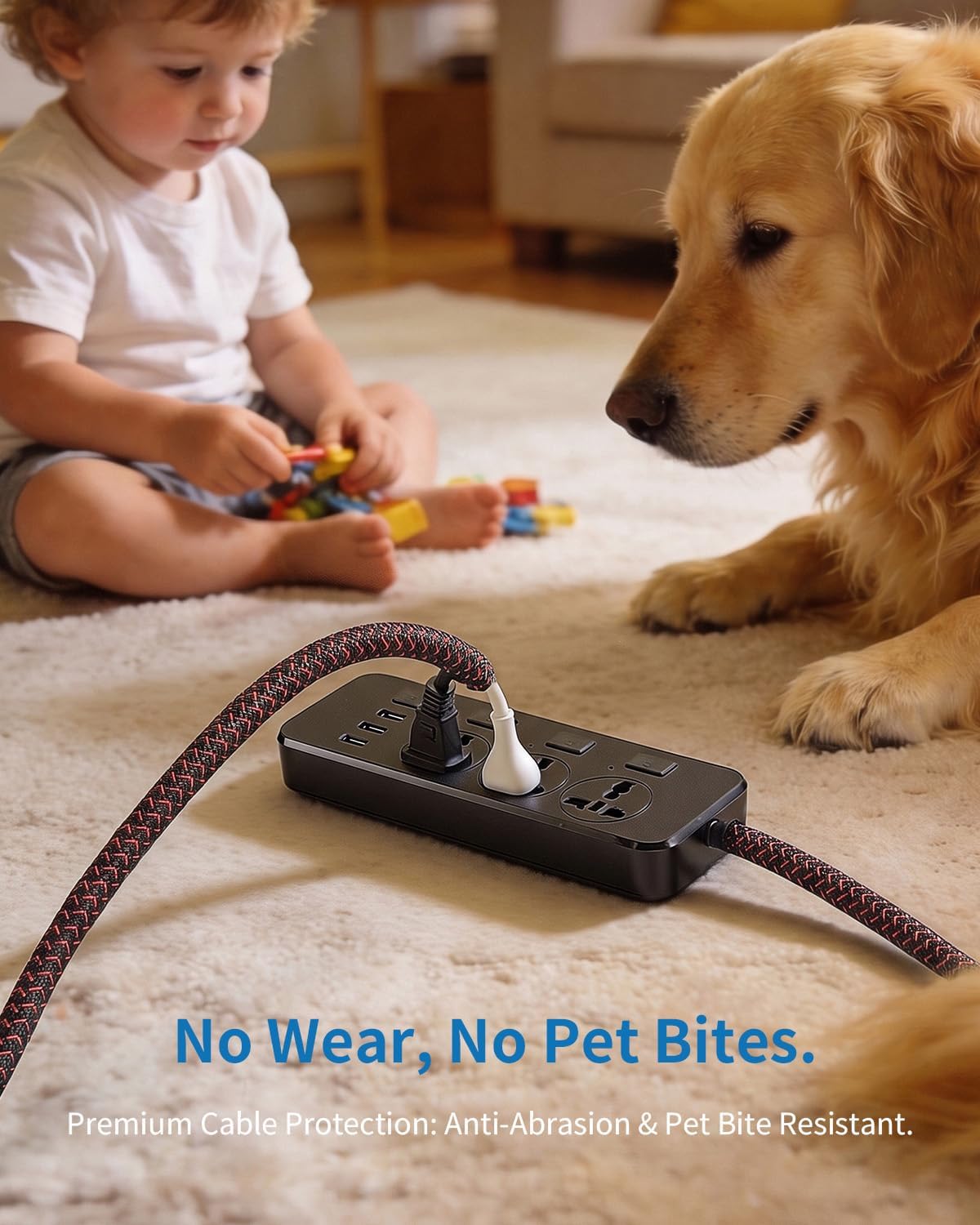 Yecaye 10ft - 1/2 inch Cord Protectors from Pets no Chew, BlackRed