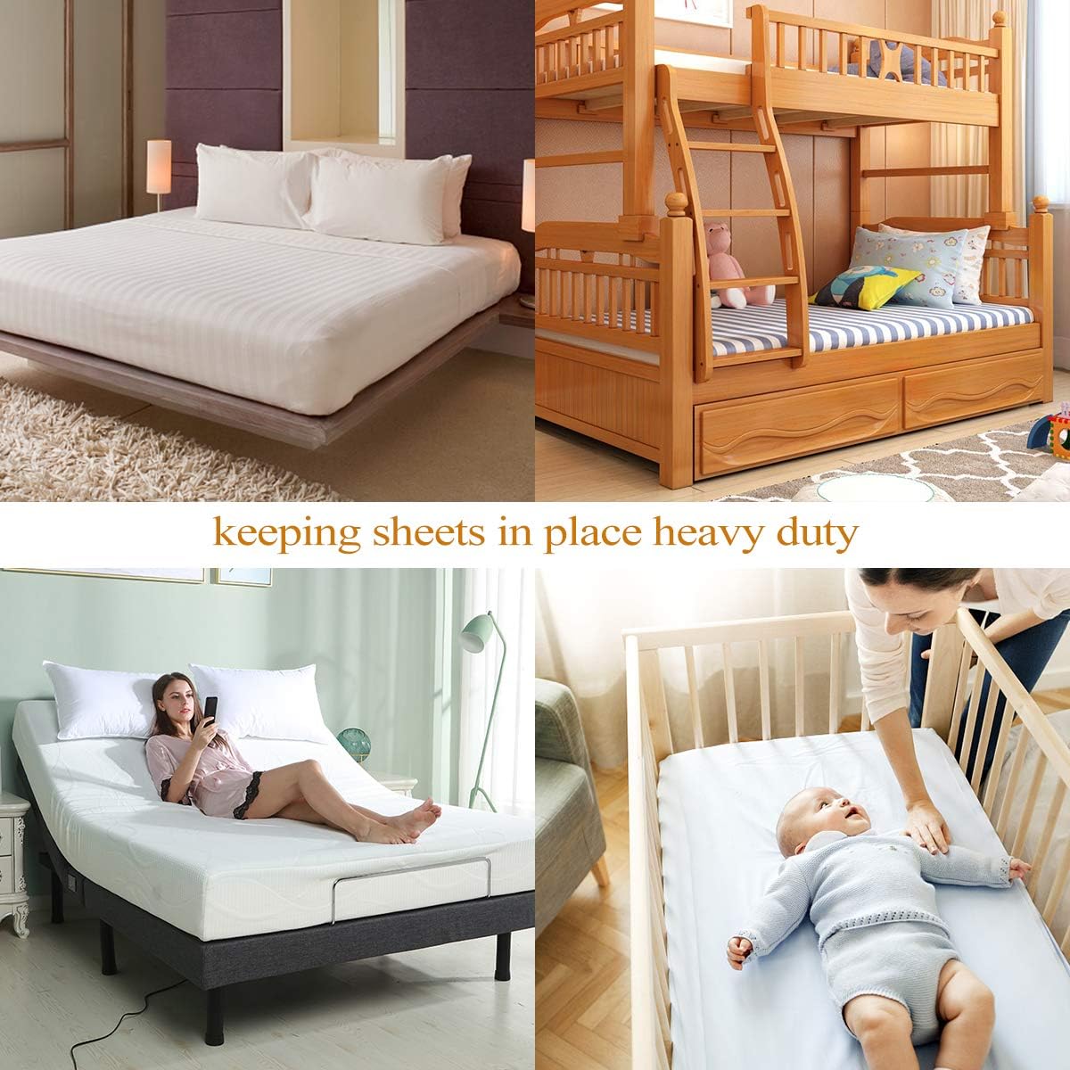 ZHOUBIN Bed Sheet Straps Under Mattress for Keep Sheets in Place, White, Set of 4