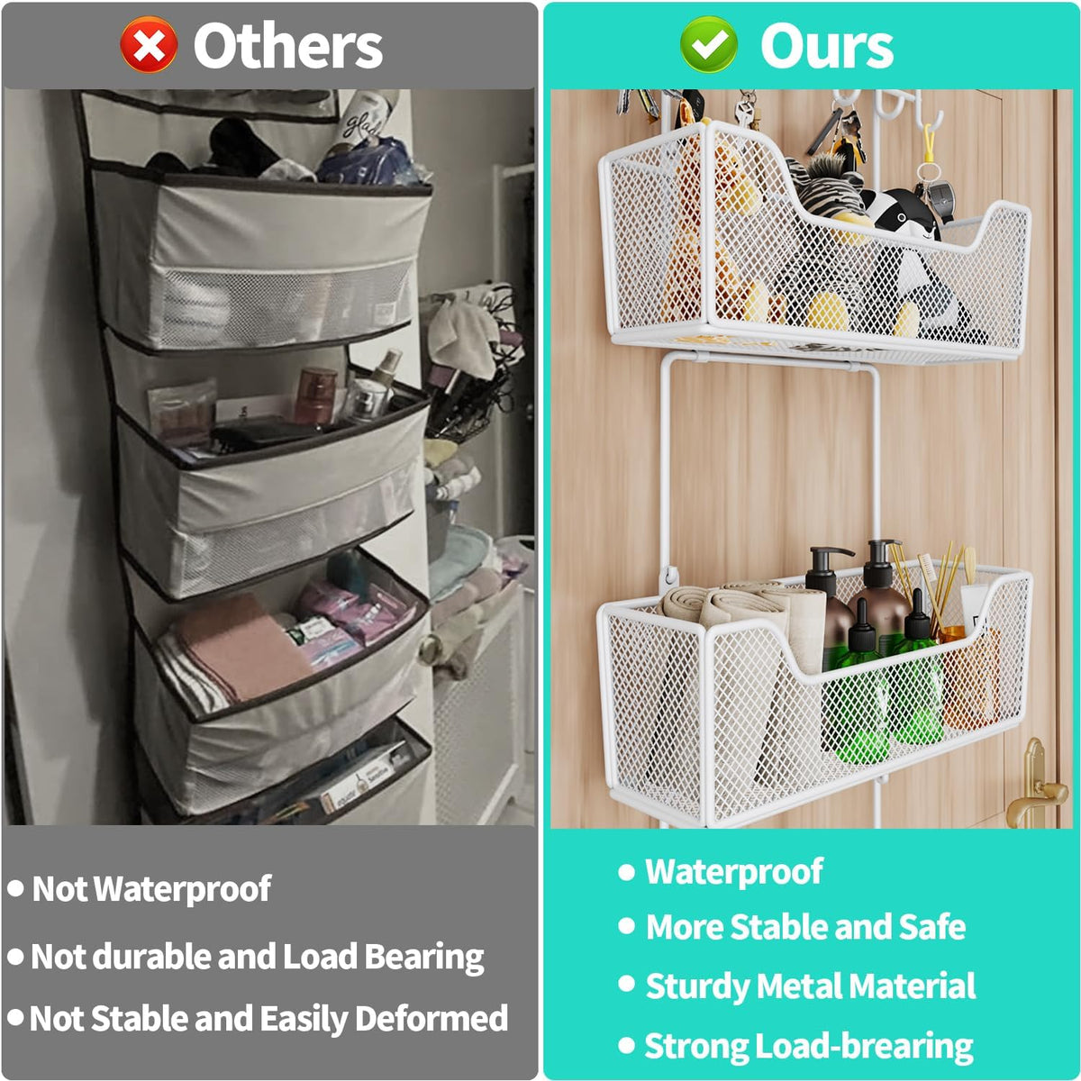 HapiRm Over Door Organizer Storage - Hanging Door Organizer with 4 Metal Large Capacity Baskets and Adjustable Coat Hook for Bathroom Bedroom Kitchen Pantry Closet Cabinet
